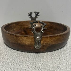Wooden Bowl with metal Deer head